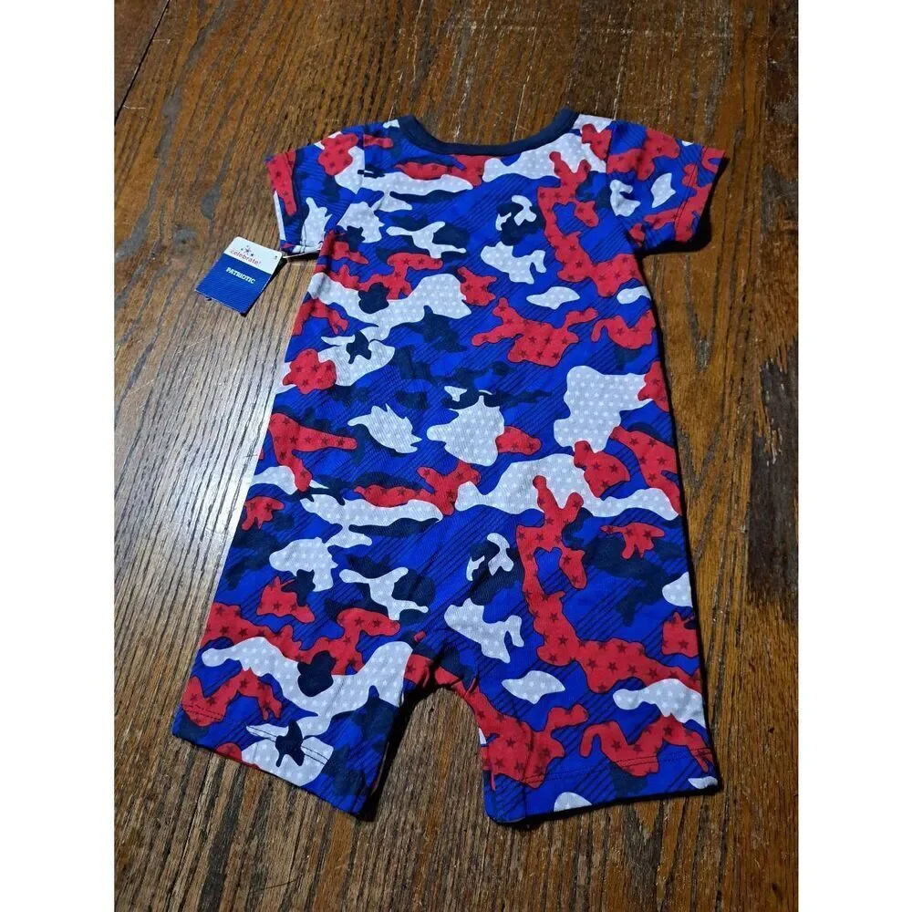 New 18 Month Celebrate Patriotic Red White Blue Short Sleeve One Piece Romper